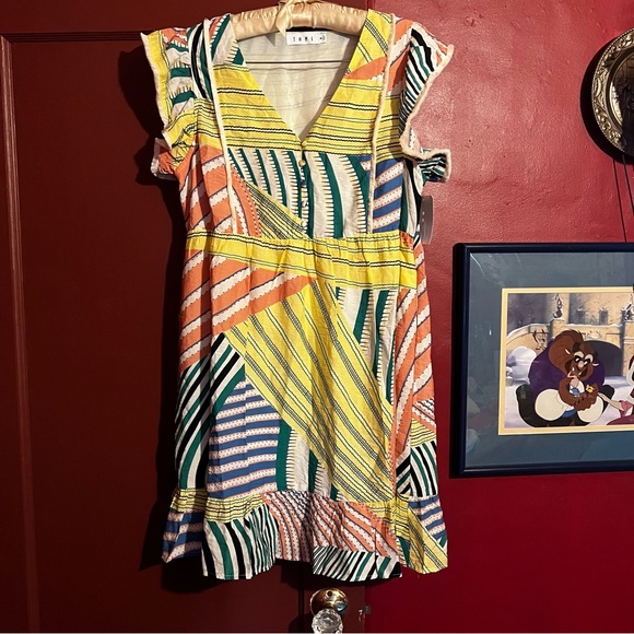 NWT size Med Adorable patchwork style sundress fully lined soft fringe detail - Picture 10 of 11